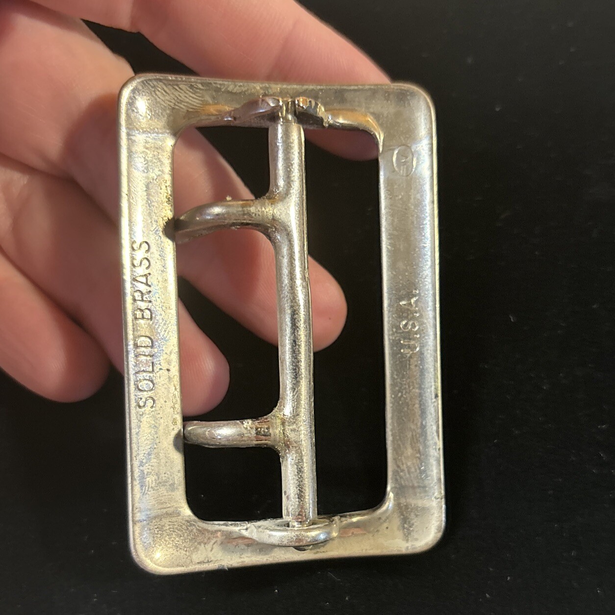 Vintage Solid Brass Chrome Plated 2.25” Double Prong Duty Belt Buckle USA #3