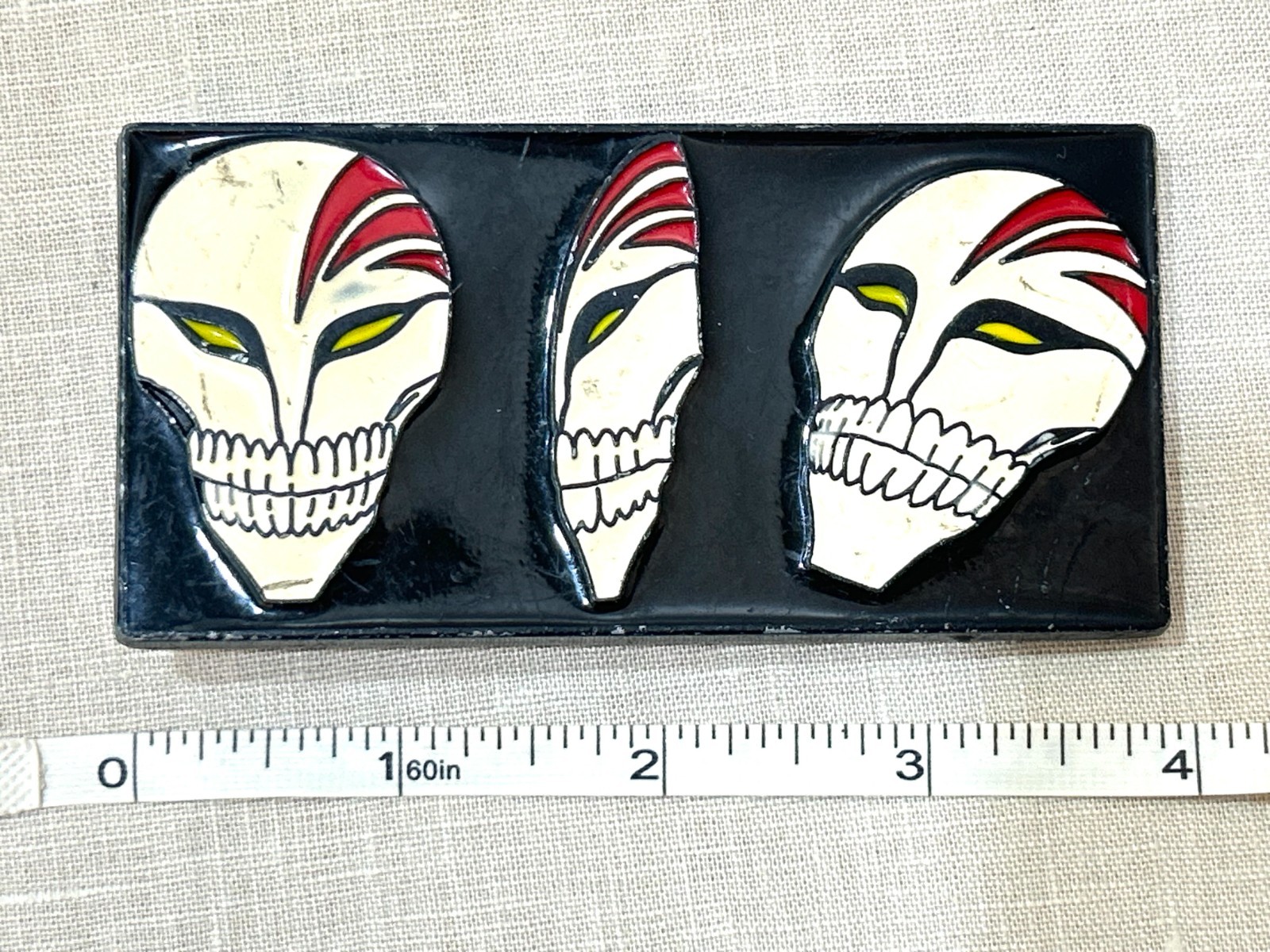 Black Enamel Skull Mask Belt Buckle Gothic Punk Anime Style Fits 1.5” Belt