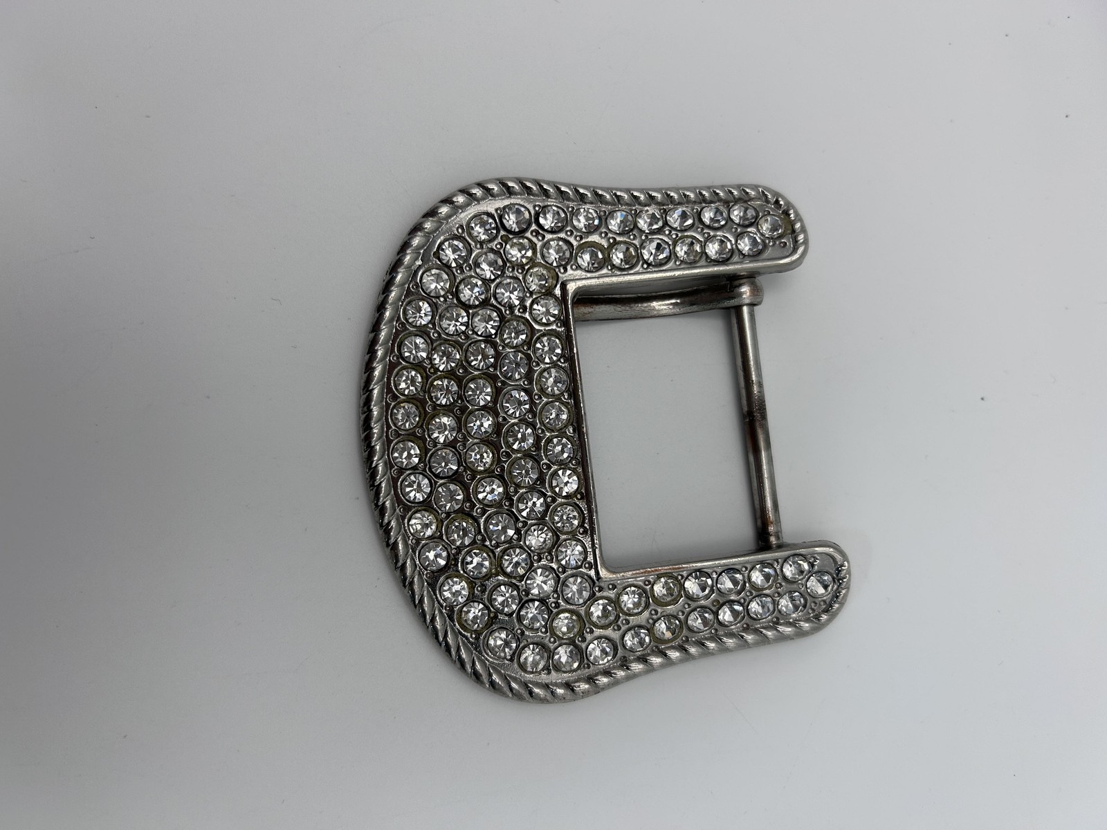 Shiny Rhinestone Western Belt Buckles Silver Metal 1.5 In Lot Of 4