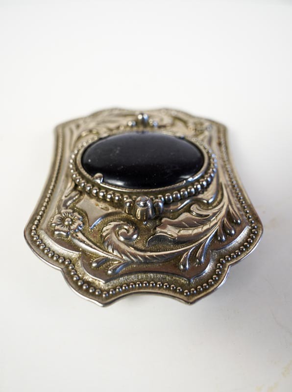 Vintage Western Floral Embossed Metallic Blue Star Stone Silver Tone Belt Buckle
