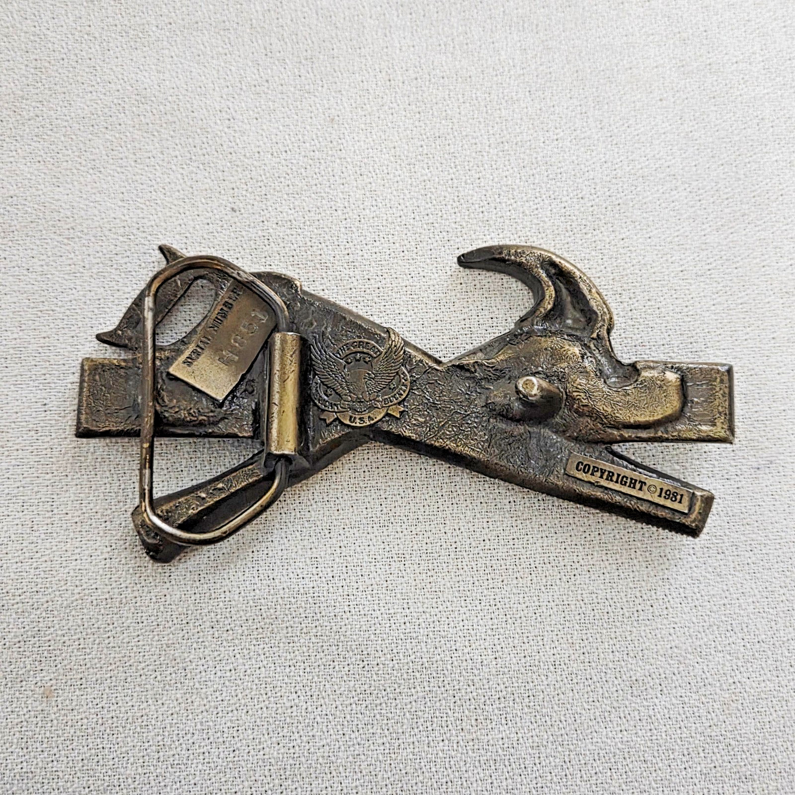 Belt Buckle – The Great American Buckle Co 1981 Carpenter&rsquo;s Tools (with wear)