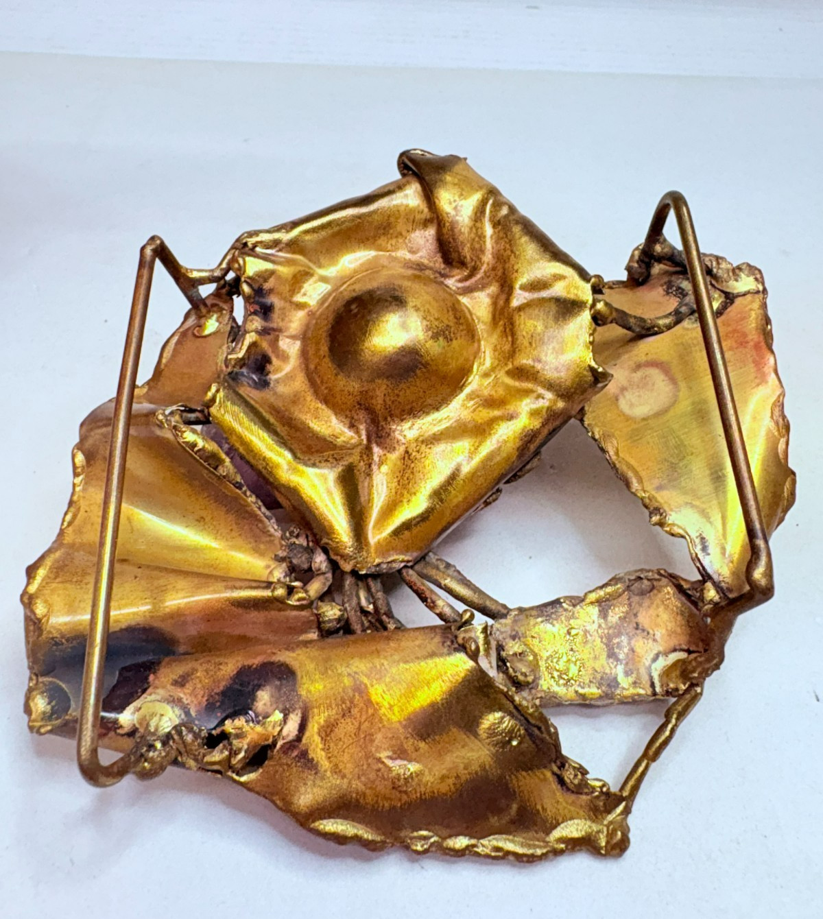 Vintage Brutalist Modern Amethyst Brass Belt Buckle