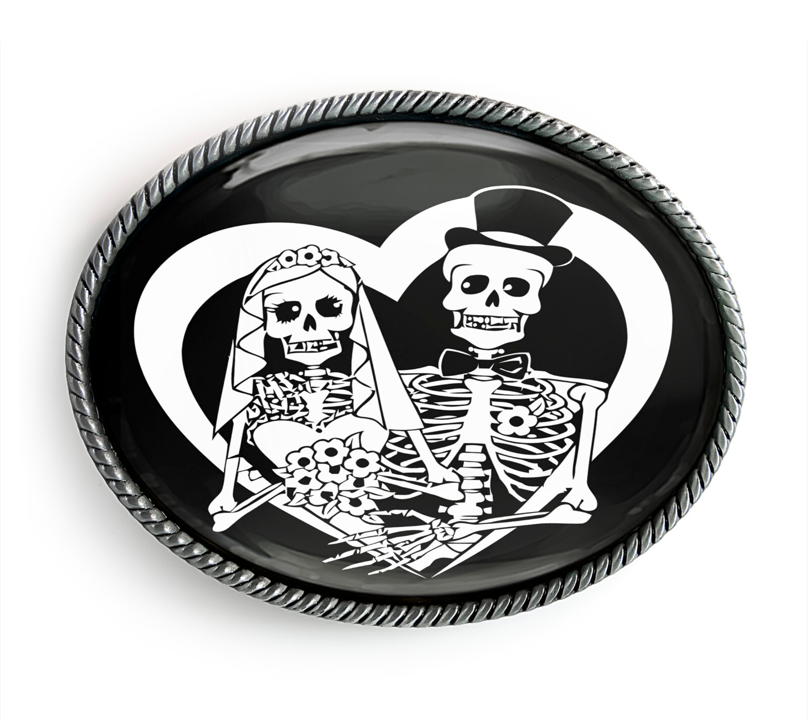 Bride & Groom Belt Buckle – Day of the Dead Sugar Skull Wedding Belt Buckle – 66