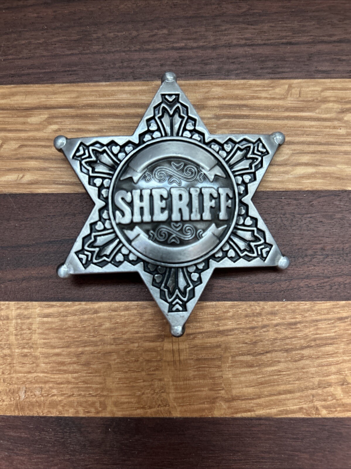 Pewter Sheriff Cop Star Badge Belt Buckle