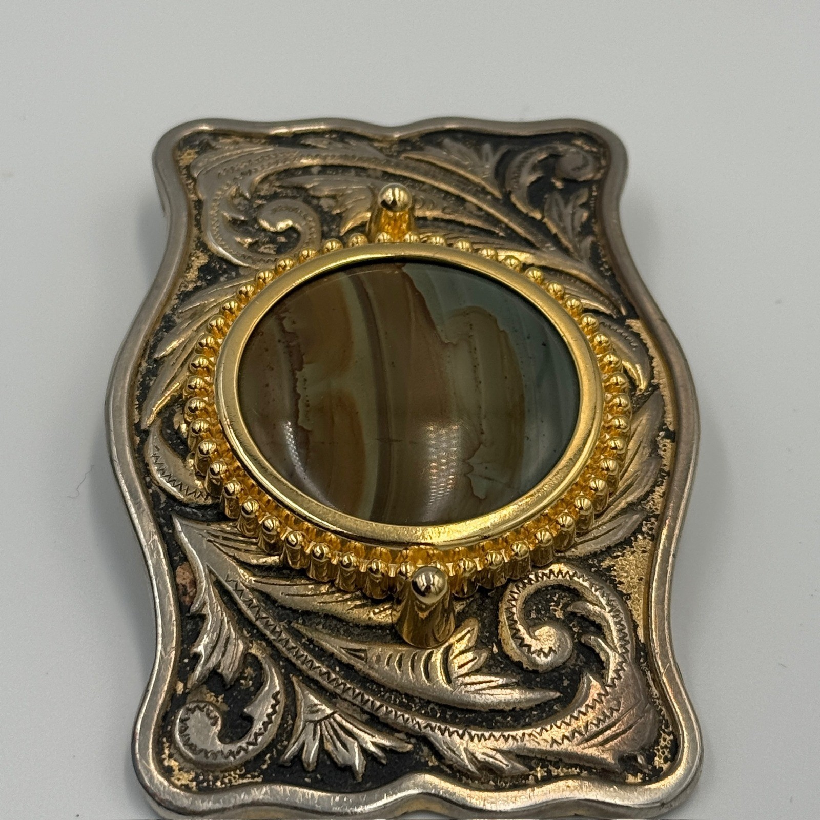 Vintage Western Belt Buckle Two Tone Stone Center