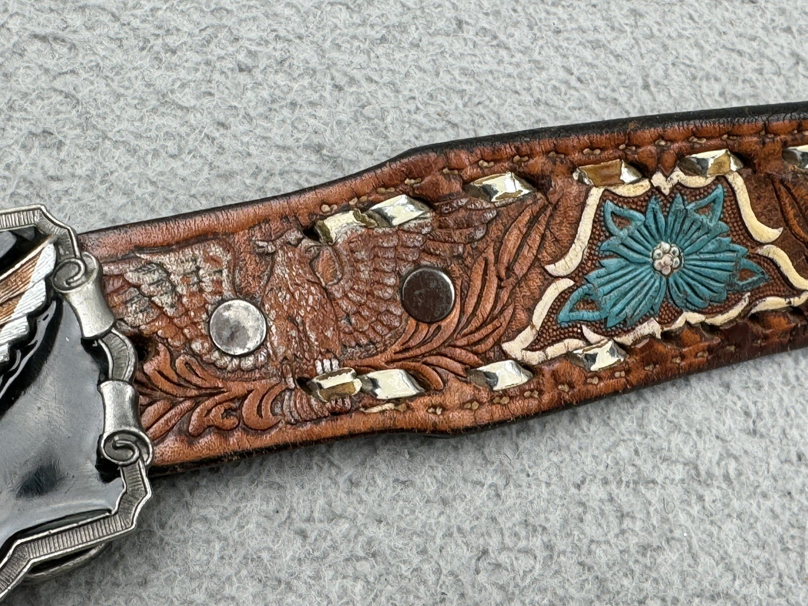 The Great American Buckle Co ENAMEL EAGLE 1243 Belt Buckle W/ Belt USA VTG 1983