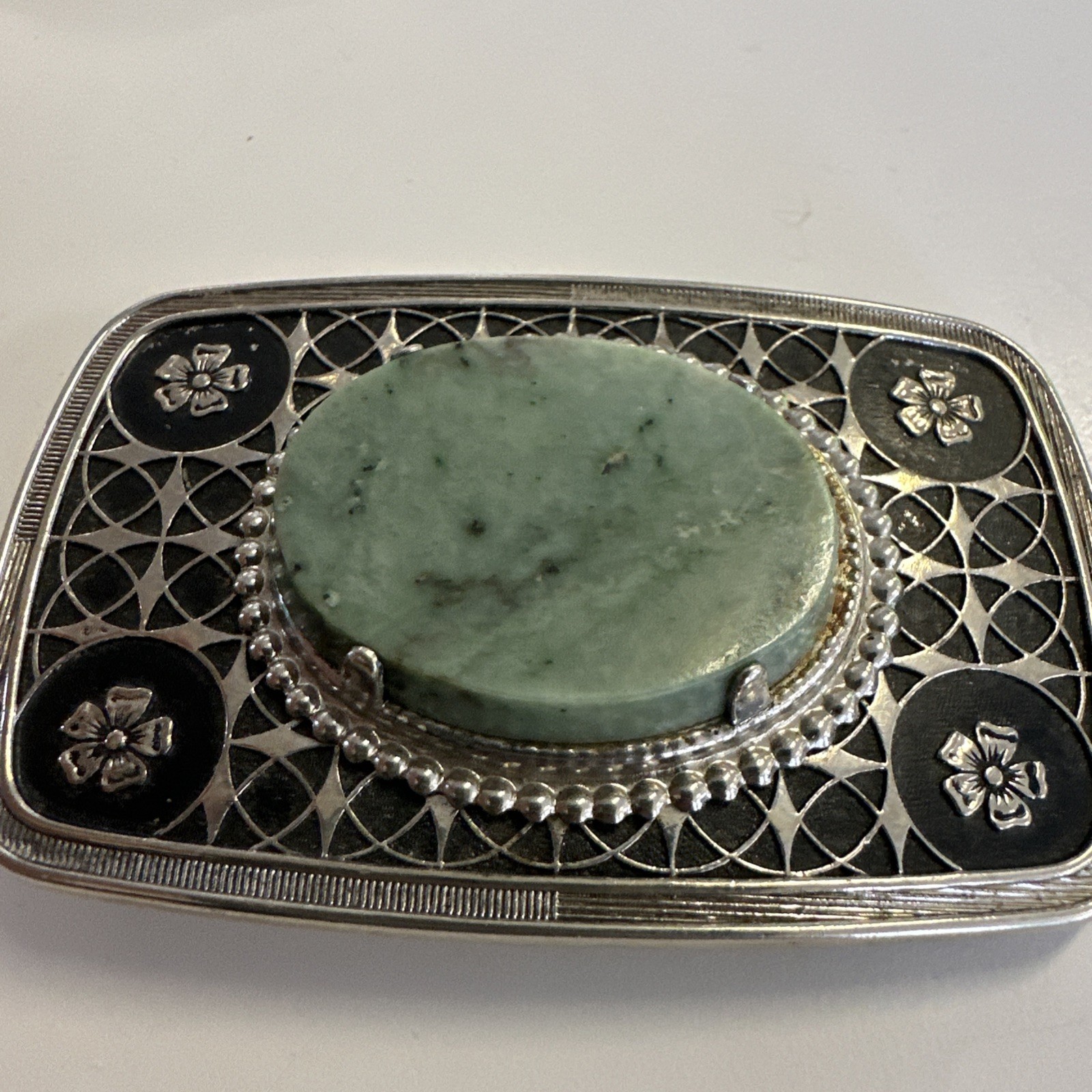 2 Vintage Gemstone Belt Buckles Polished Stone Inlay Western