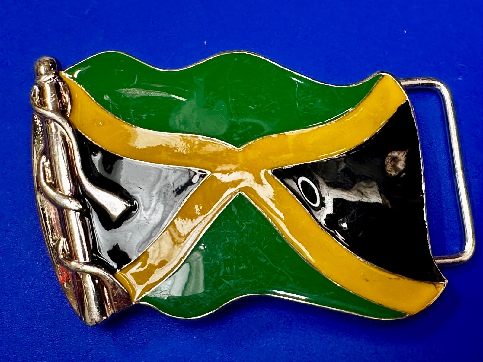 Jamaican Flag Jamaican Pride Silver Green Yellow & Black Patriotic Belt Buckle