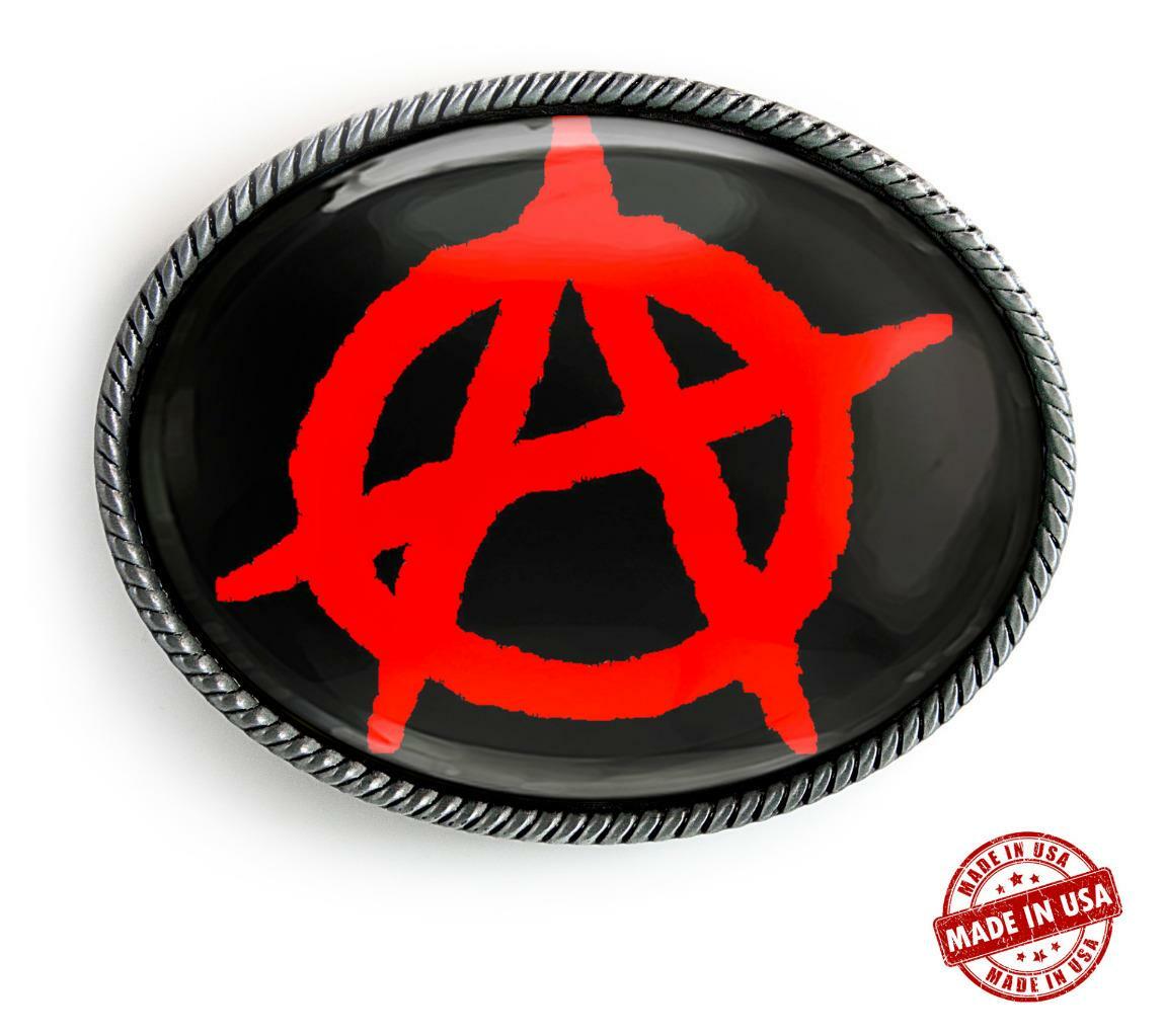Red Anarchy Symbol Punk Rock Artisan Handmade Belt Buckle
