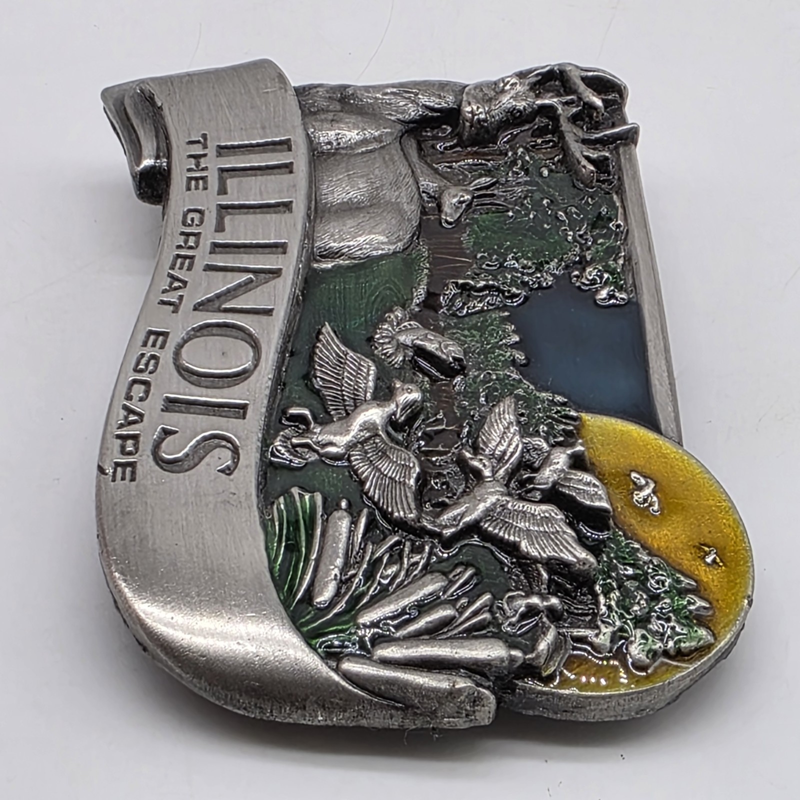 Vintage Collectible 1984 ILLINOIS Pewter and Enamel Belt Buckle by Bergamot