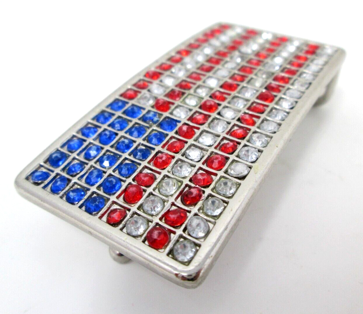 American Flag Belt Buckle Rhinestones Red White Blue Patriotic