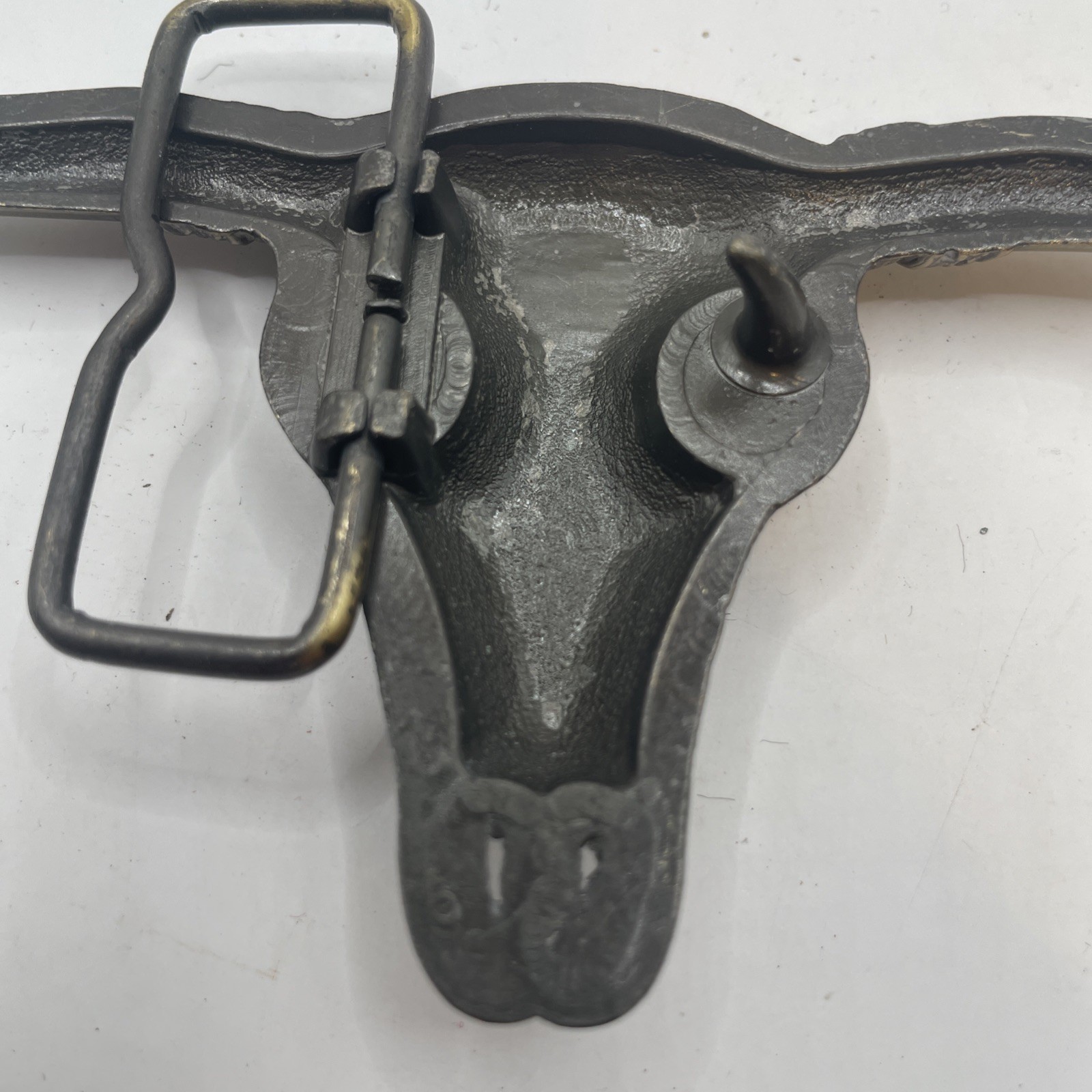 Vtg 1970s Large Ox Bull Longhorn Skull Western Cowboy Biker Brass Belt Buckle