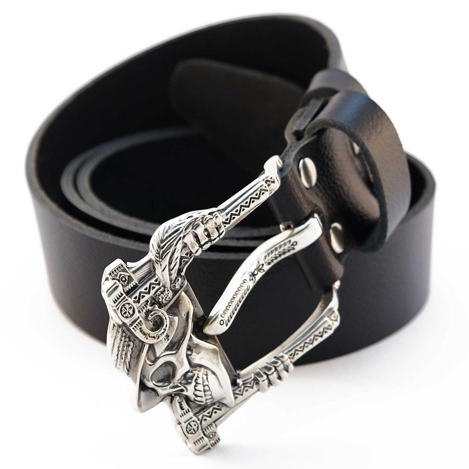 German silver skull belt buckle « Jolly Roger », Pin type Skeleton belt buckle