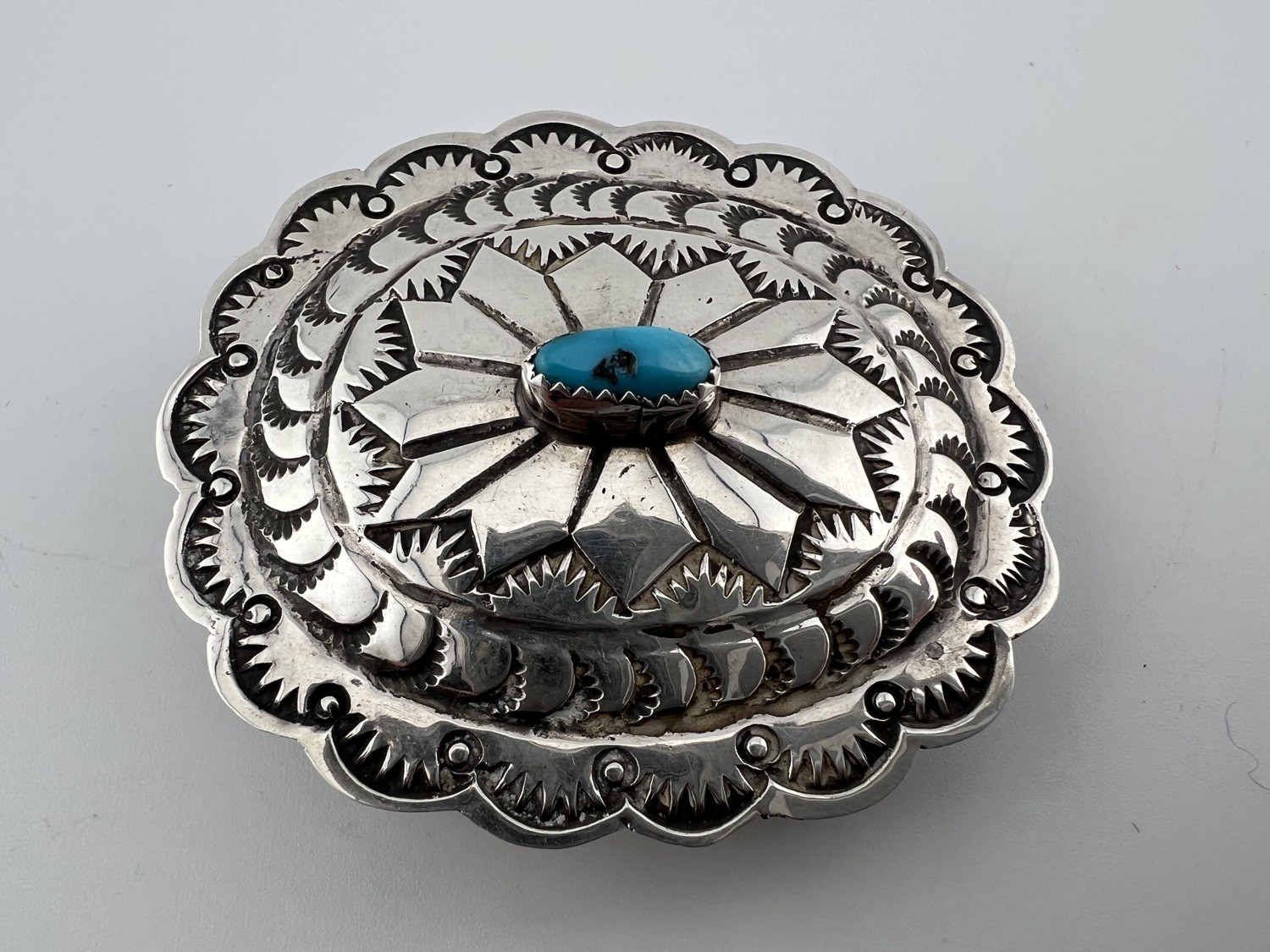 Vintage Southwestern Style Sterling Silver Buckle Turquoise Signed LS