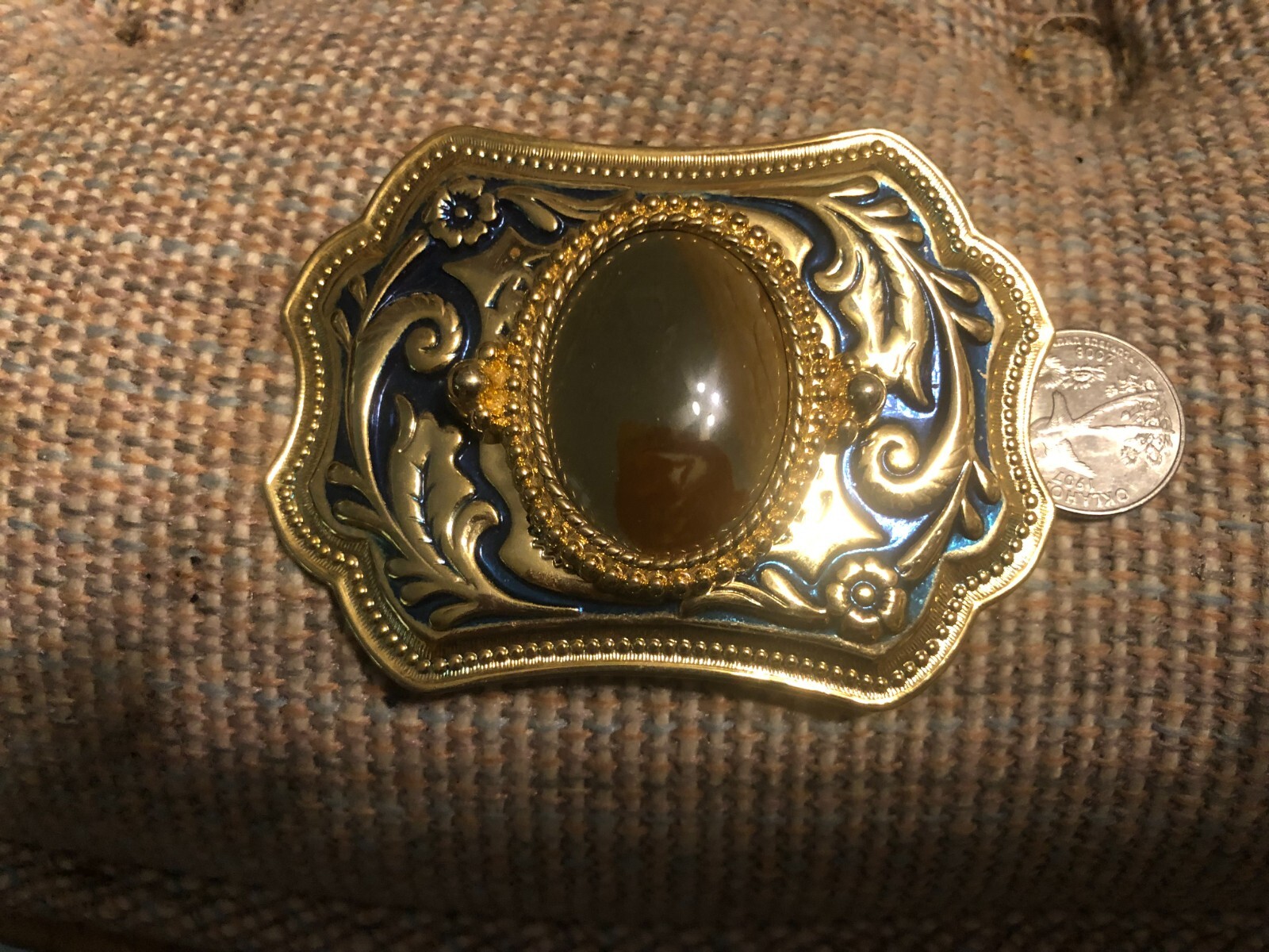 GOLD Western Belt Buckle With Polished Stone