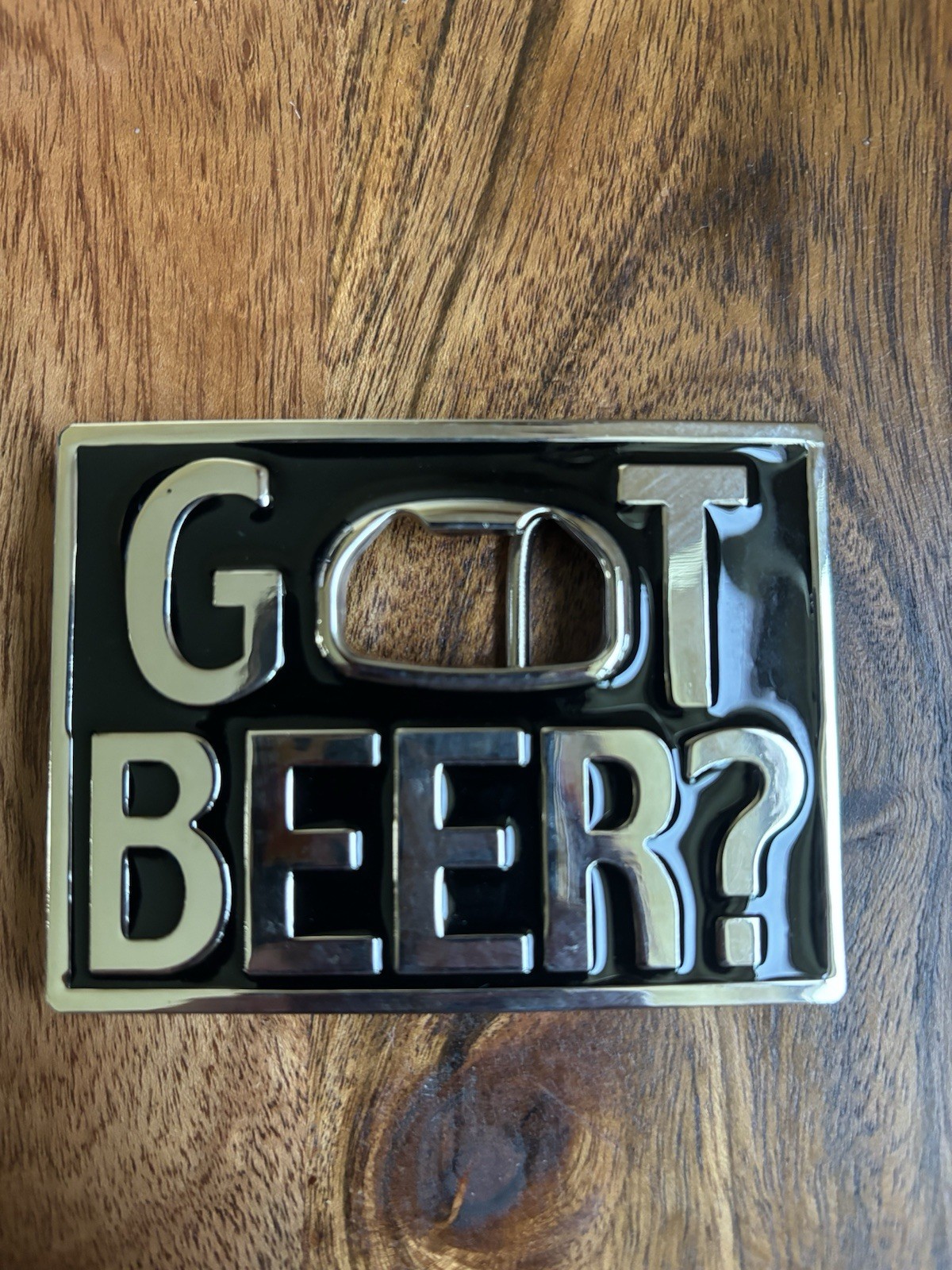 “Got Beer” Black Enameled Belt Buckle With Bottle Opener Vintage