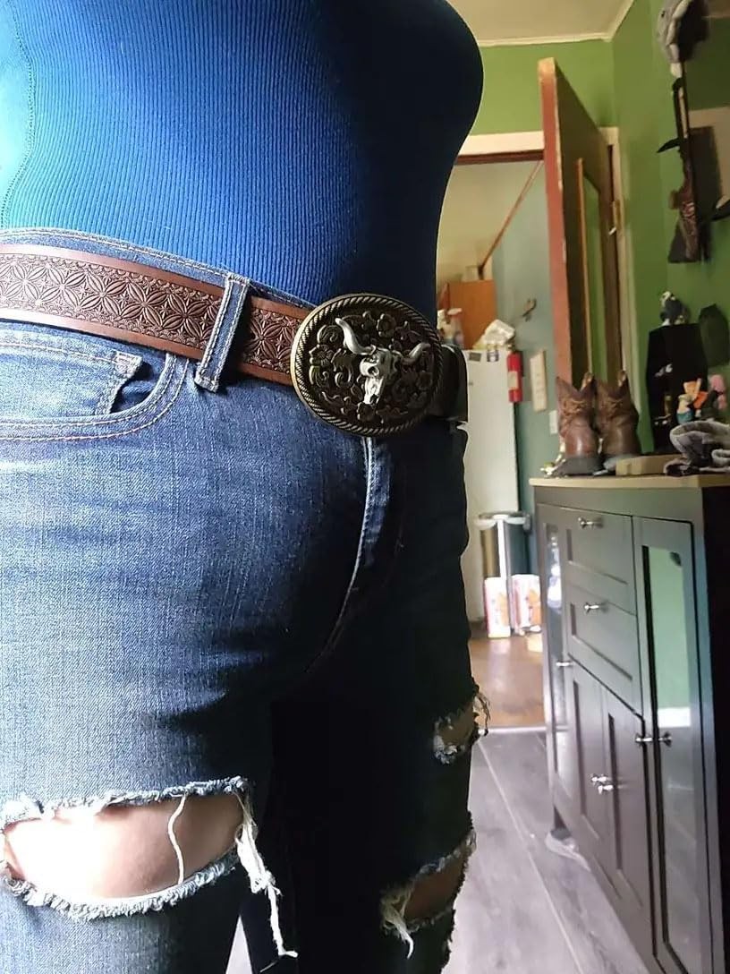 Wojgzon Western Cowboy Cowgirl Belt for Men Fit 31&Prime;-35&Prime; Waist, Dark Brown-a