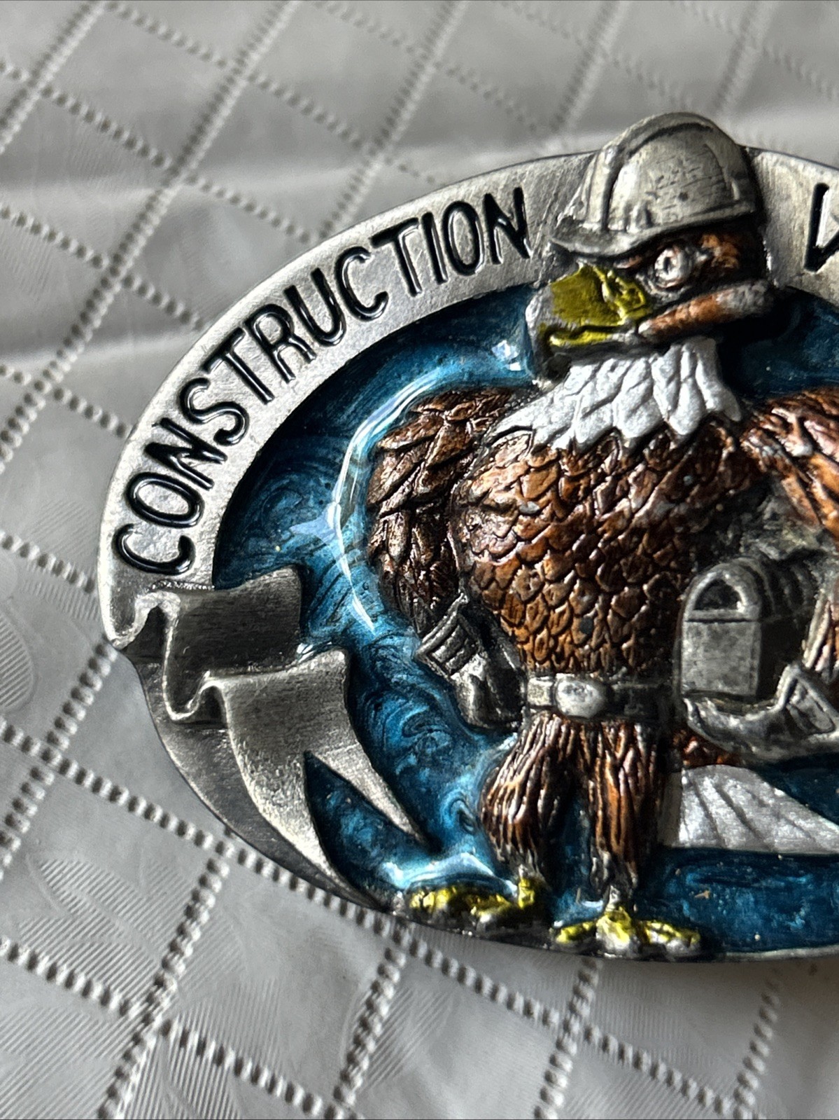 American Construction Worker Heavy Numbered Belt Buckle 1988 USA Eagle