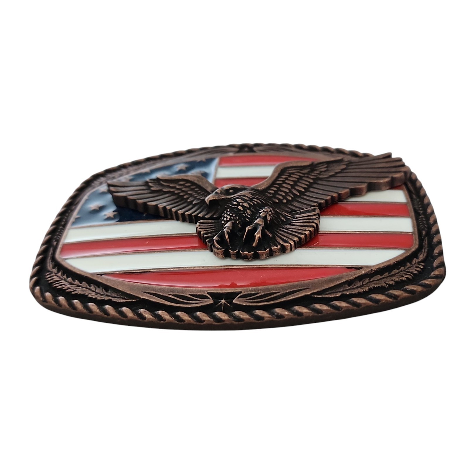 Western Edge Eagle American Flag Belt Buckle TBR-5003 Patriotic Copper Tone