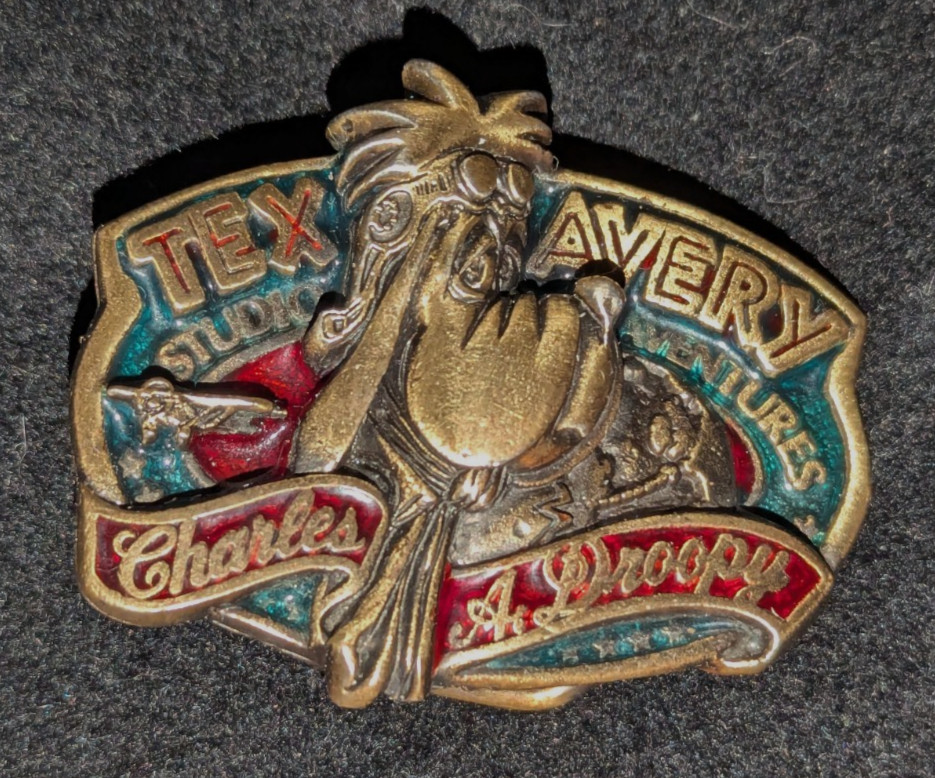Belt Buckle- Tex Avery Studios &lsquo;Droopy&rsquo; Brass w/Enamel Colors-&lsquo;Droopy Dog&rsquo;