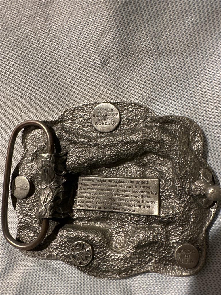 Vintage 1985 American Trucker Belt Buckle, Bergamot Brass Works J-42