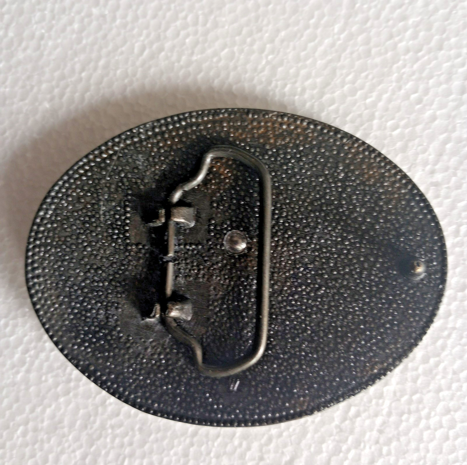 Vtg Western Horse Belt Buckle Blank Trophy Ribbon W Maker Mark Oval Brass Tone