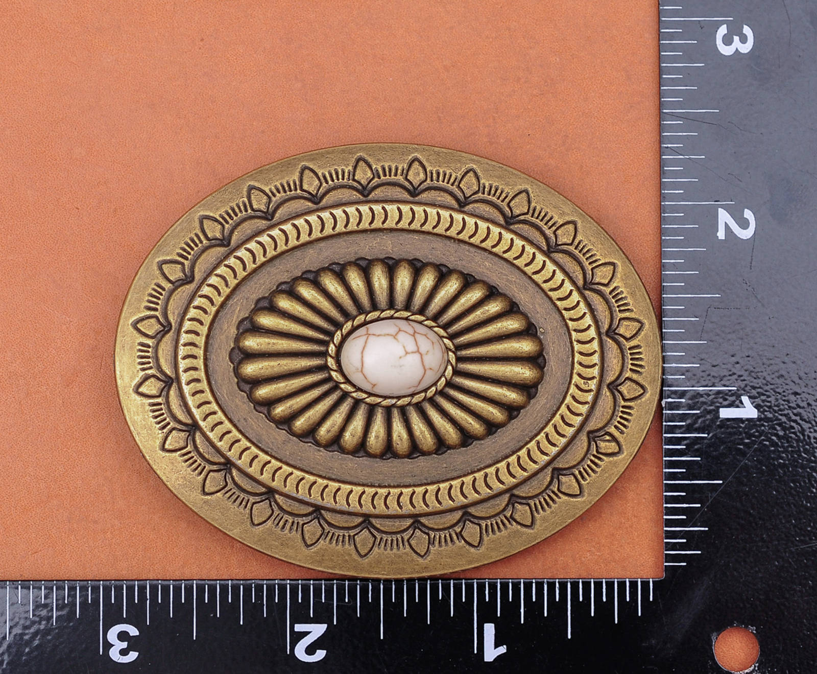 Antique Brass Western cowboy Flower Pattern Turquoise Leathercraft Belt Buckle