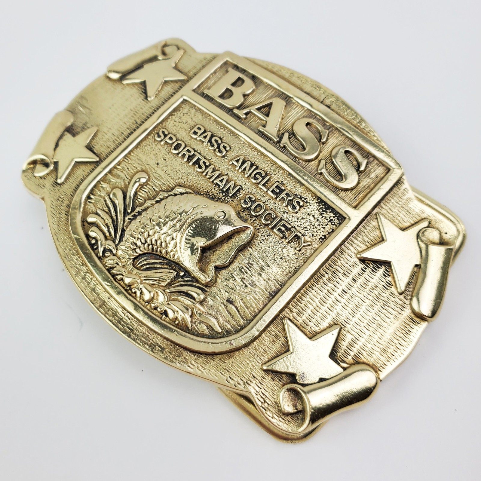 BASS Belt Buckle Anglers Sportsman Society Fishing Solid Brass 3&Prime;