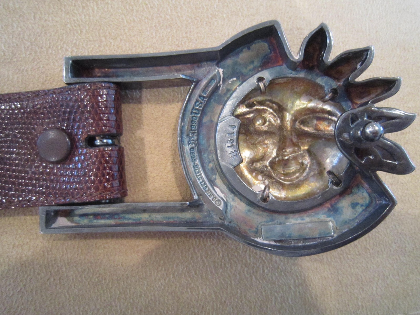 HUGE KIESELSTEIN CORD CELESTIAL SUN BUCKLE AND BROWN LIZARD BELT SIZE 2