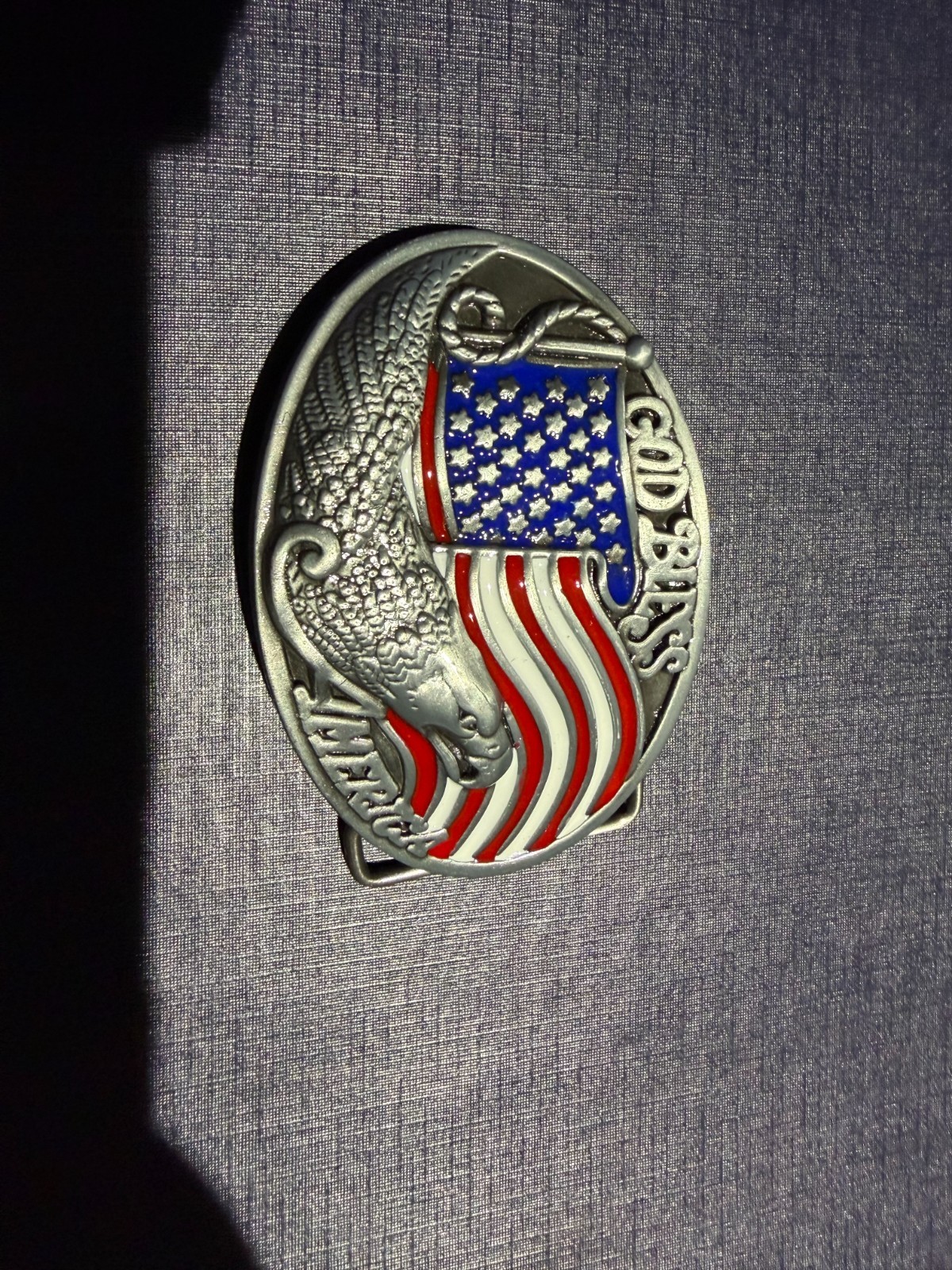 American Eagle God Bless America Blue Jeans Belt Buckle