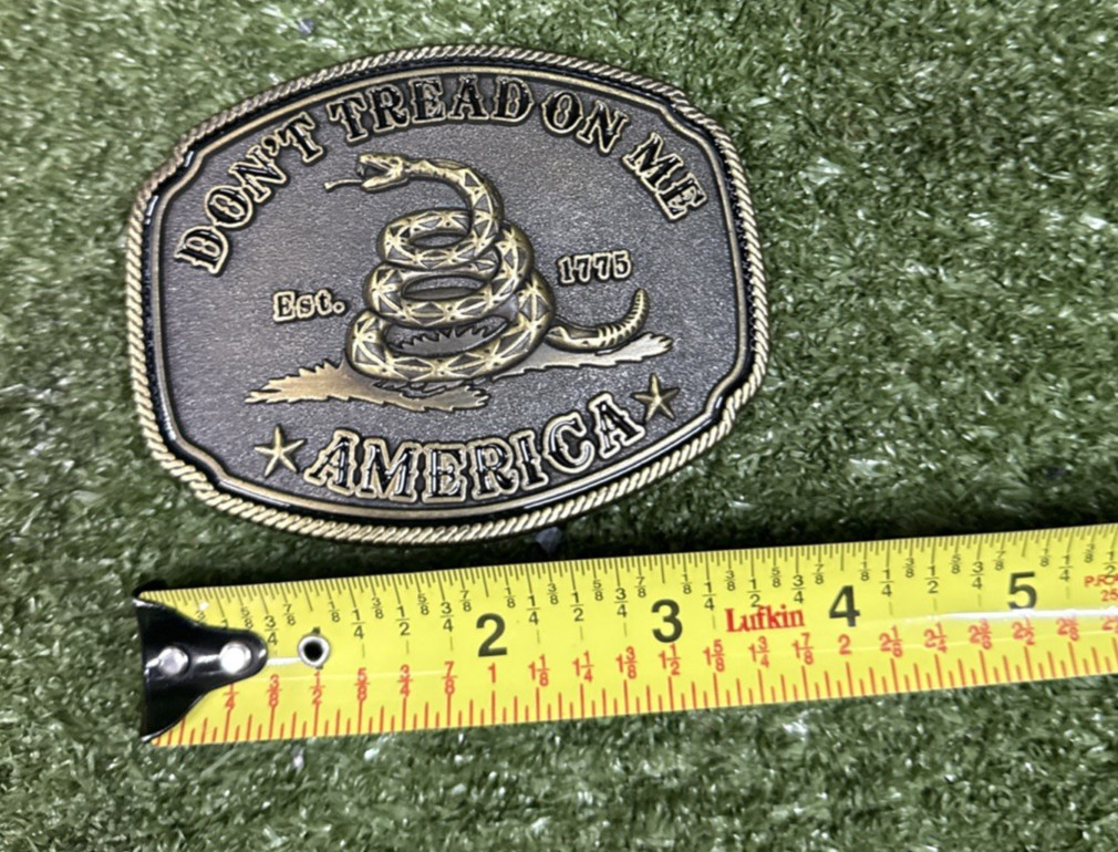 America Don&rsquo;t Tread On Me Gadsden Flag Snake Belt Buckle Antique Bronze Tone