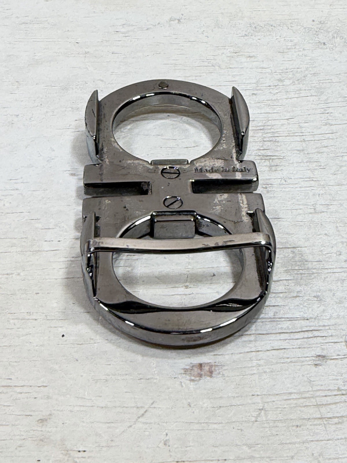 Ferragamo Gancini Silver Double Ring Belt Buckle Made in Italy Buckle Only