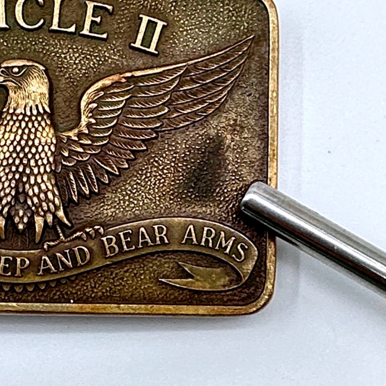 Vintage LS Brass Belt Buckle Article II Right to Keep and Bear Arms Eagle USA