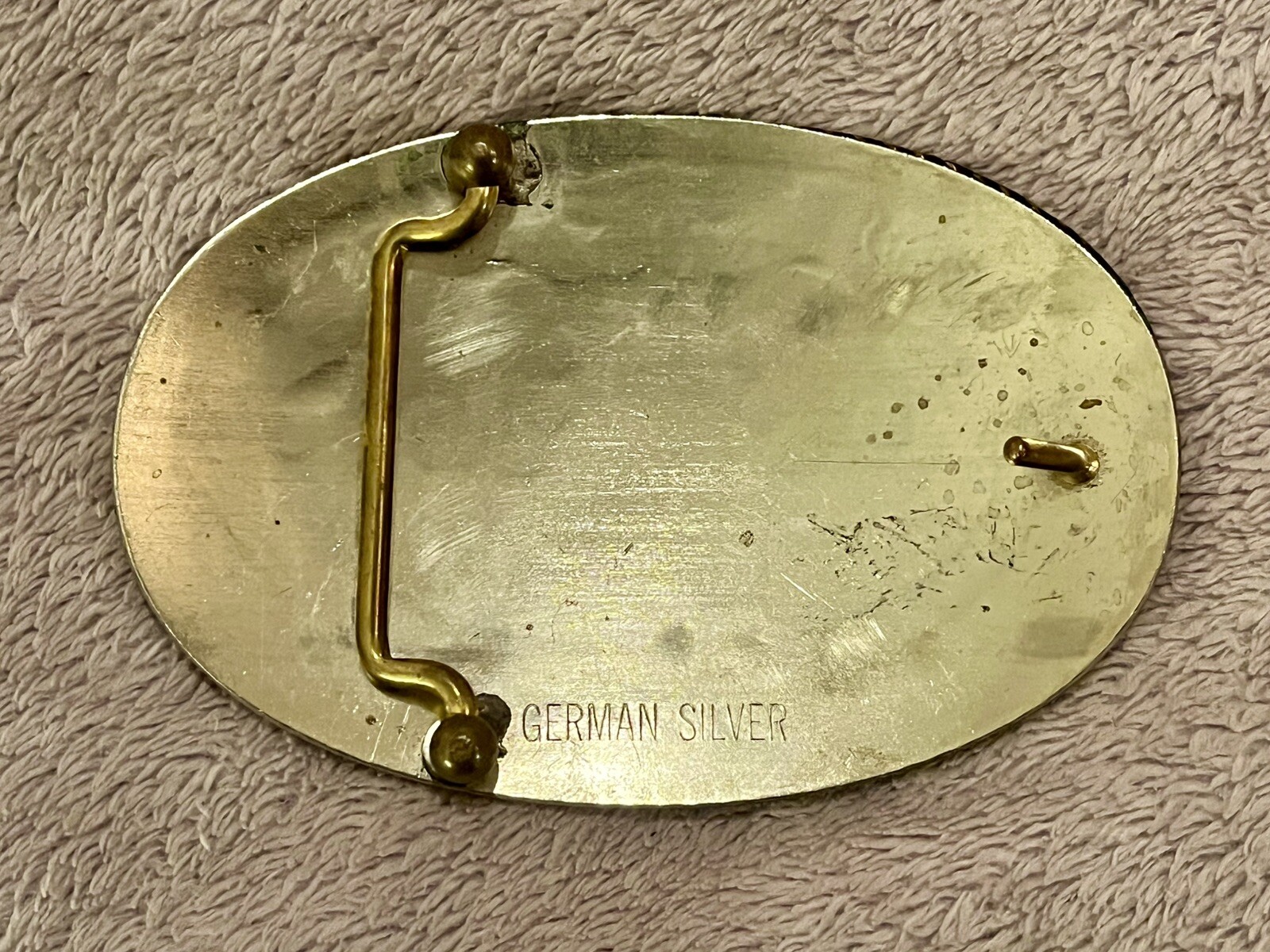 Vtg German Silver Gold Scroll WESTERN Rodeo Cowboy BELT BUCKLE Rope Edge