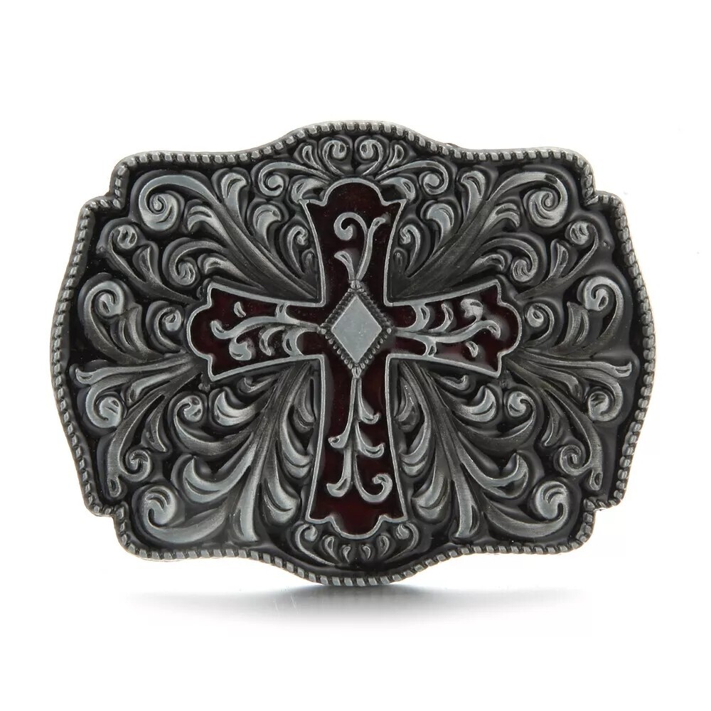 Cross and Flower Karaqusa Belt Buckle Western Cowboy Motorcyclist (CR-01-S)