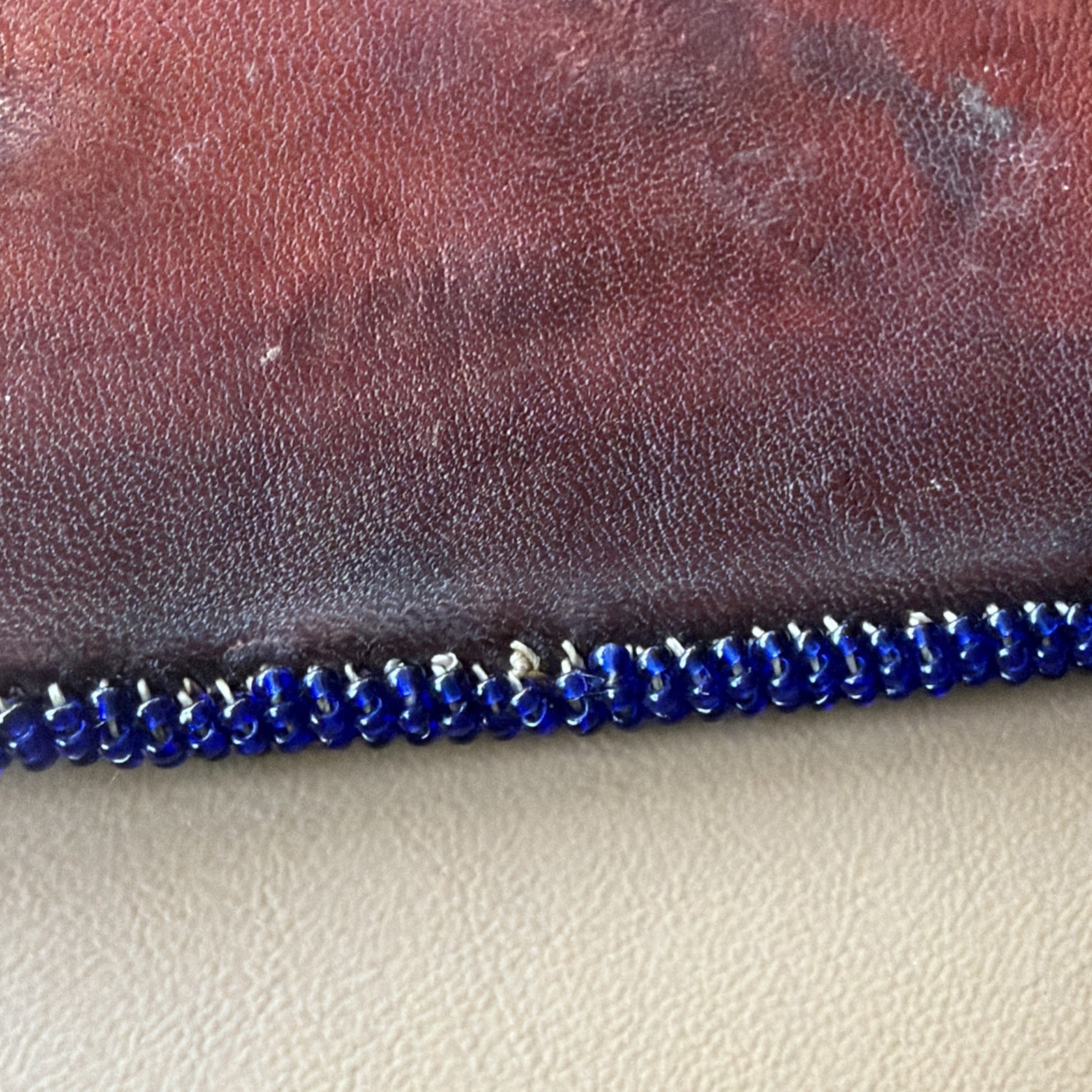 Vintage Hand Made Native American Tribal Leather Back Seed Bead Belt Buckle