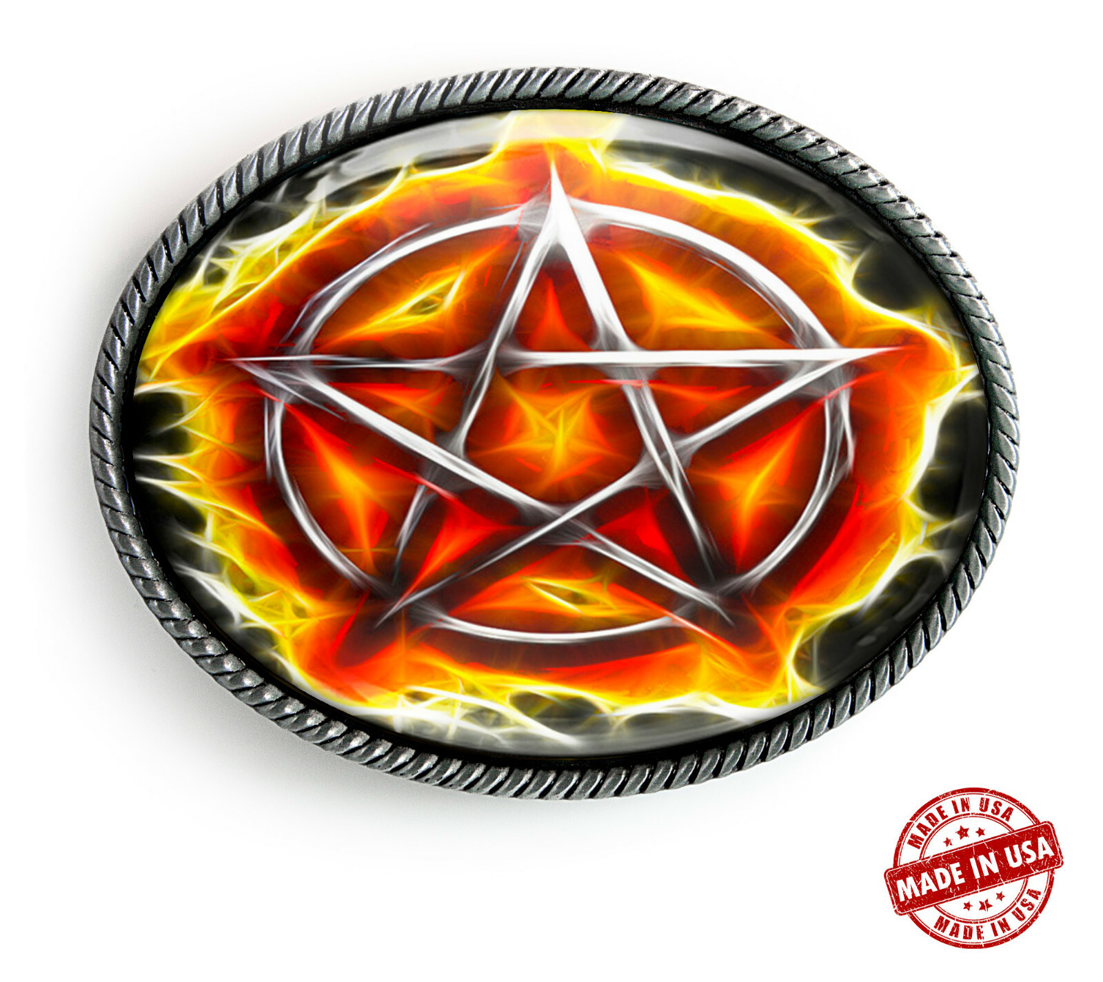 Fire Pentagram Belt Buckle – Gothic Occult Men Women Handmade Gift – 328