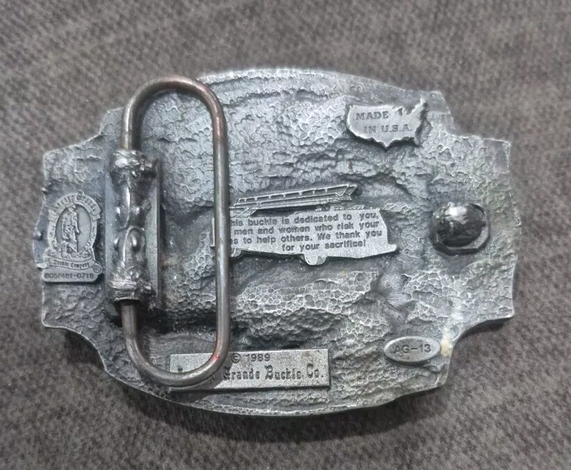 Vintage 1989 Fire Fighter Belt Buckle Fire Department AG-13 Arroyo Grande