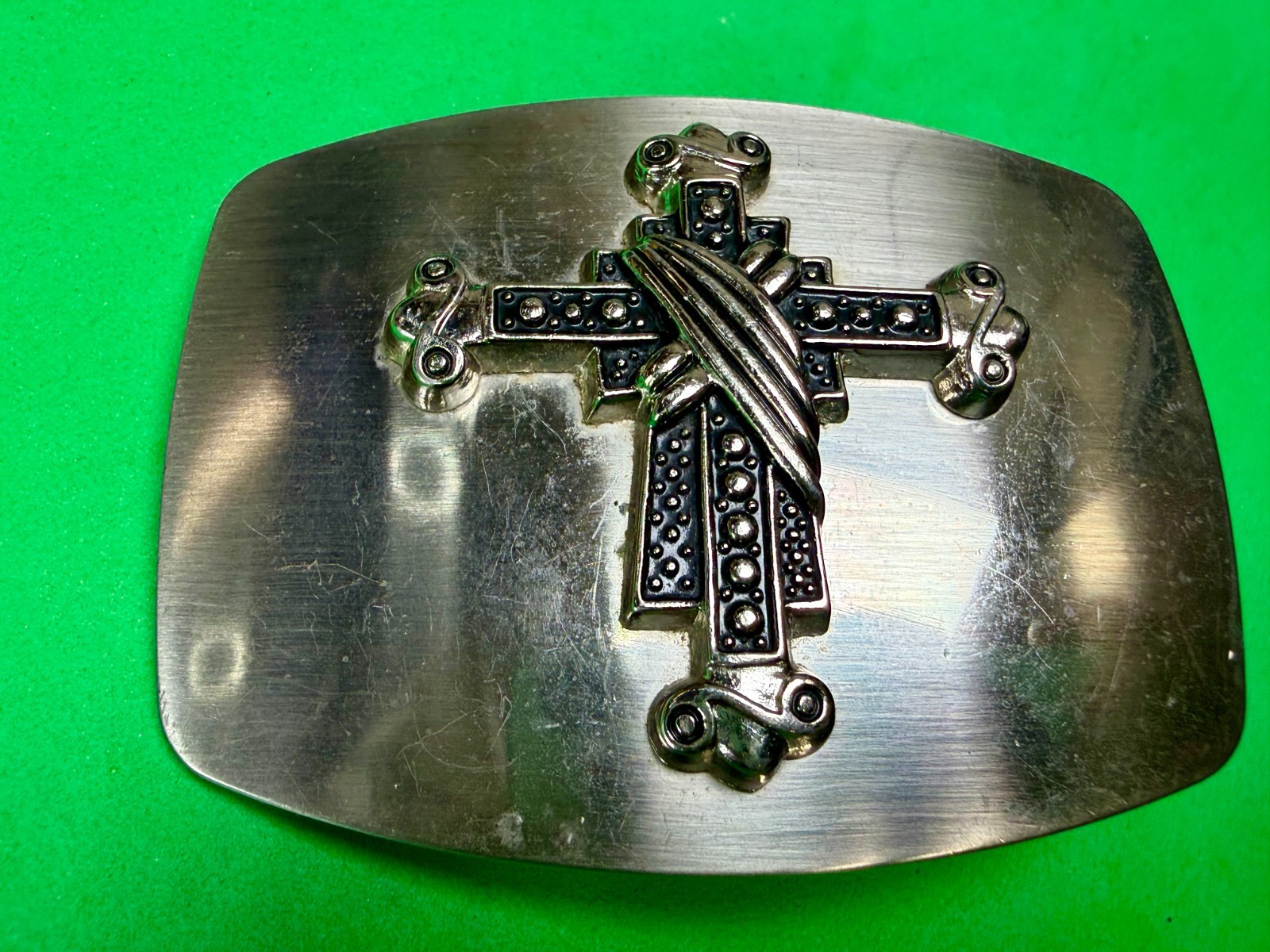 Gothic Medieval Centerpiece Iron Cross 3D Raised On Silver Color Belt Buckle