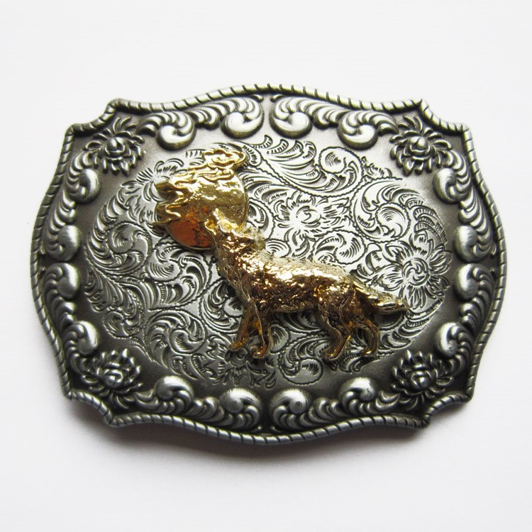 NEW 3-D WOLF ANIMAL MOON RODEO COWBOY WESTERN BELT BUCKLE