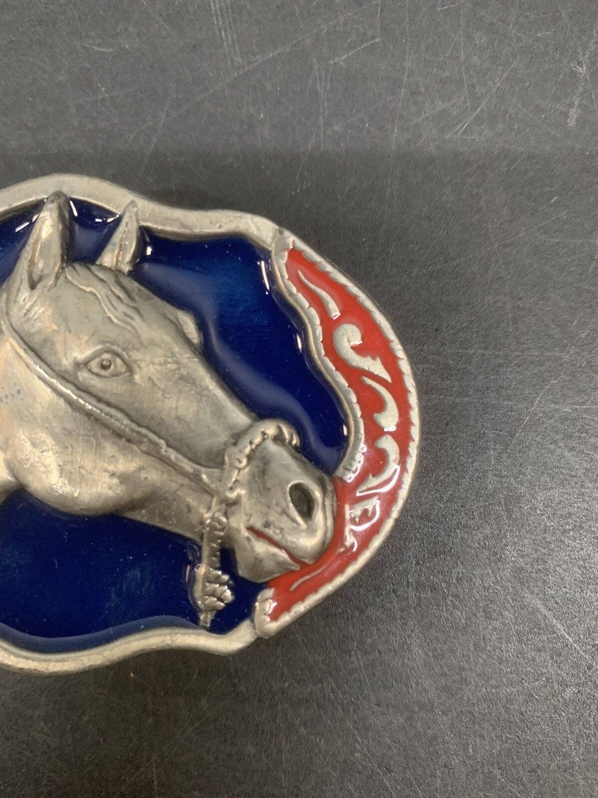 Western Horse Blue Ted Silver Metal Belt Buckle