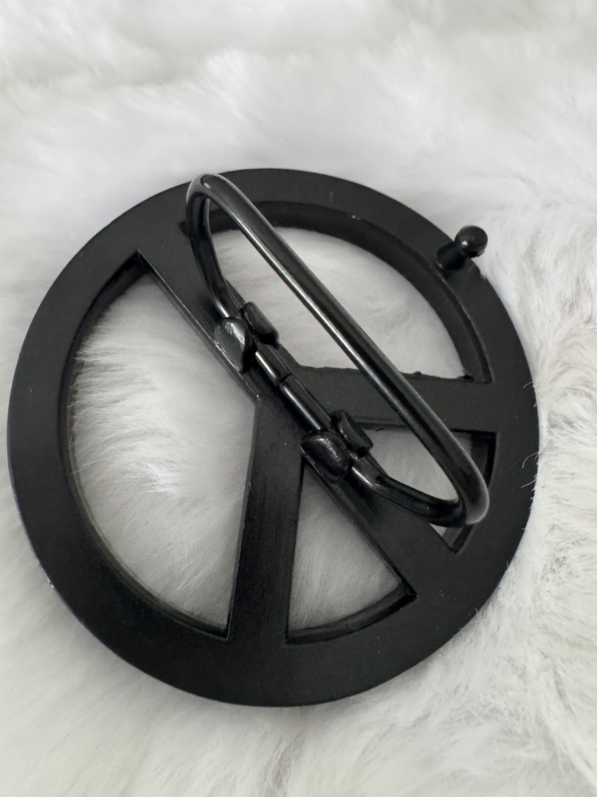 New Men’s Peace Sign Studded Black Belt Buckle New