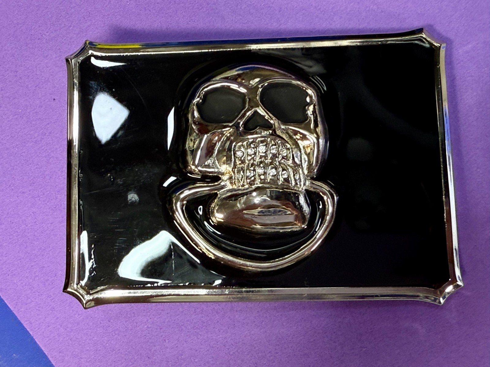 Door knocker Skull Head with Clear Rhinestone Teeth Gothic Punk Lg Belt Buckle