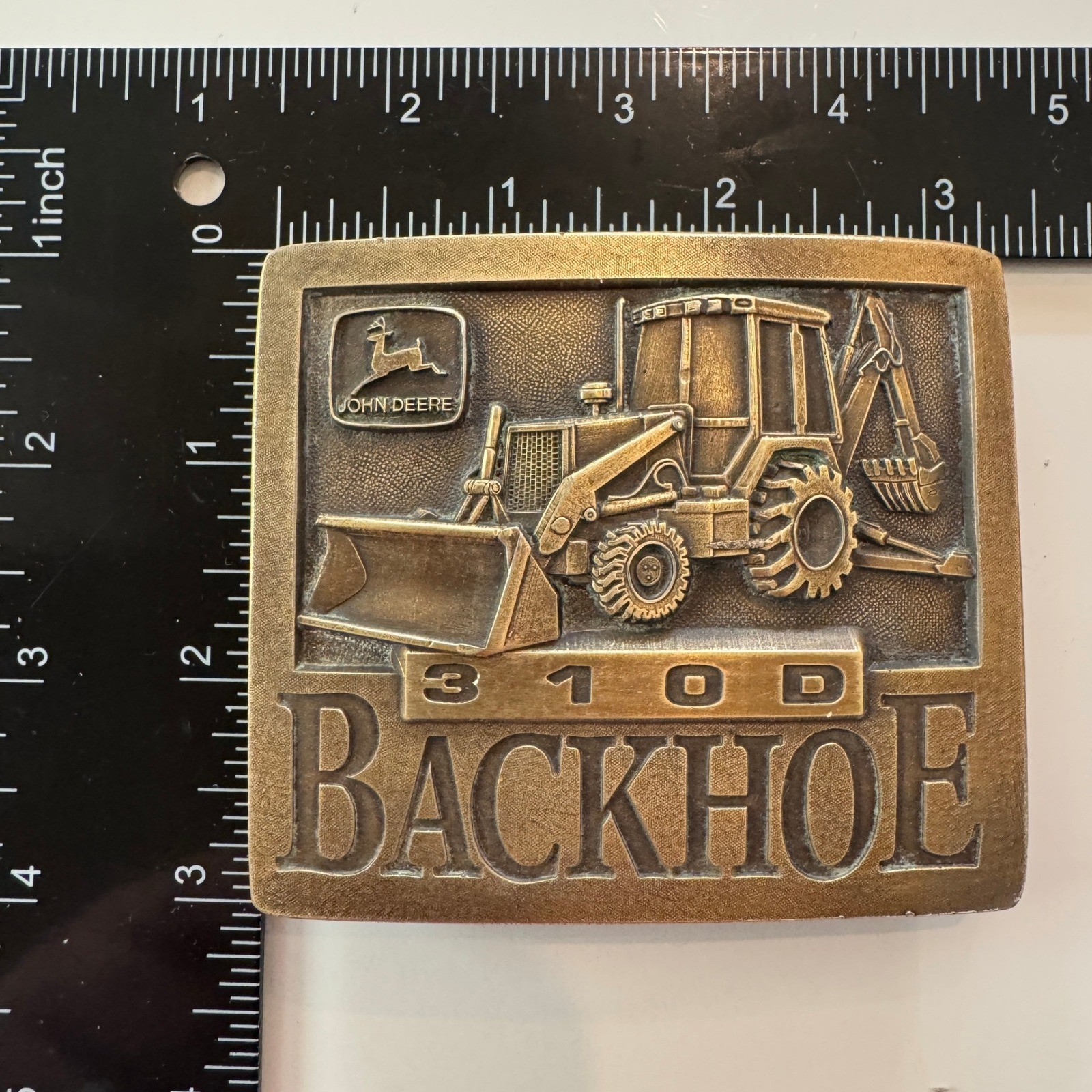 John Deere 310D Backhoe Belt Buckle Vintage Brass Heavy Equipment 1994Tractor