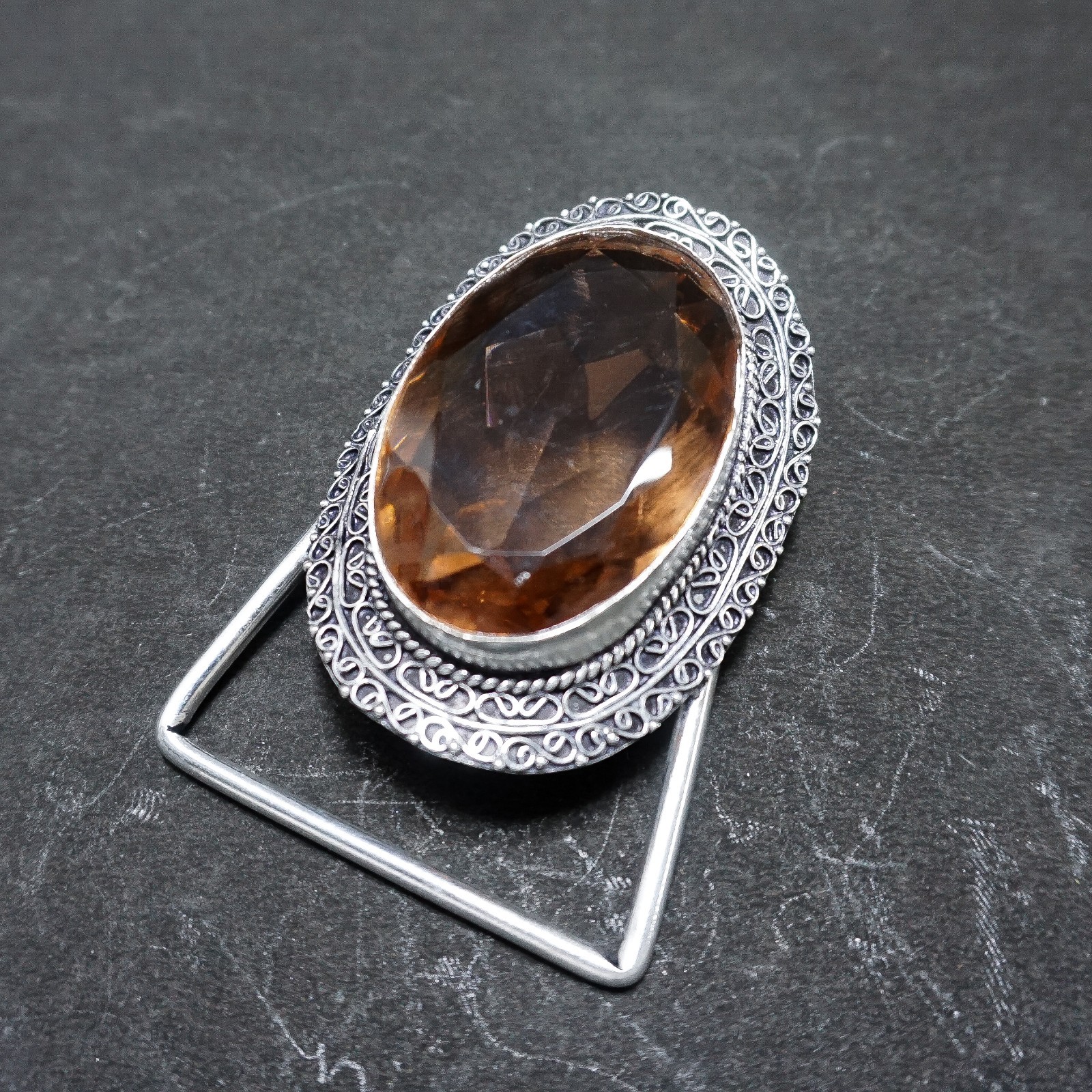 Vintage Western Belt Buckle Smoky Quartz Stone Silver Tone Cowboy Men Accessory