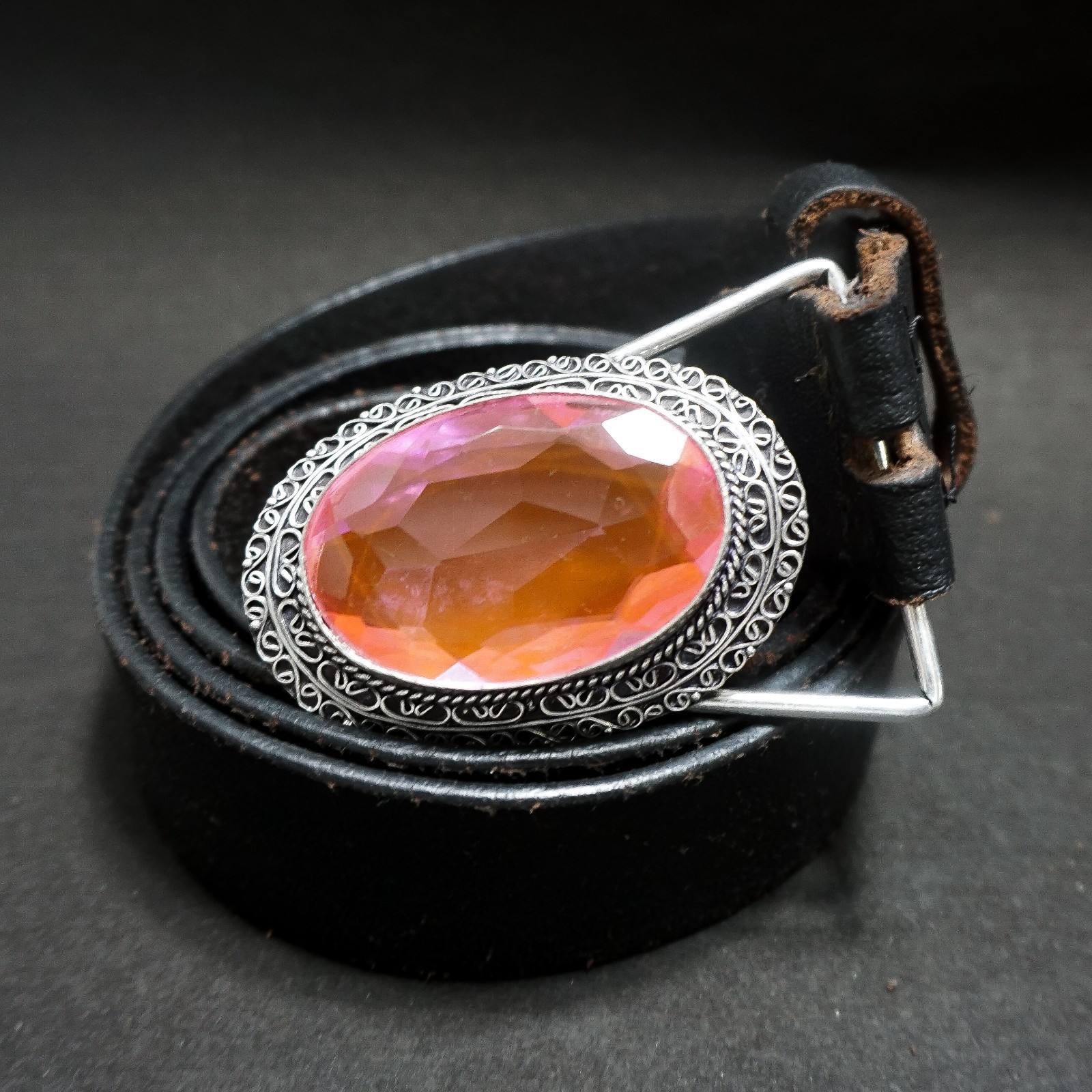 Western Belt Buckle Pink Kunzite Stone Silver Plated Cowboy Belt Buckle For Men