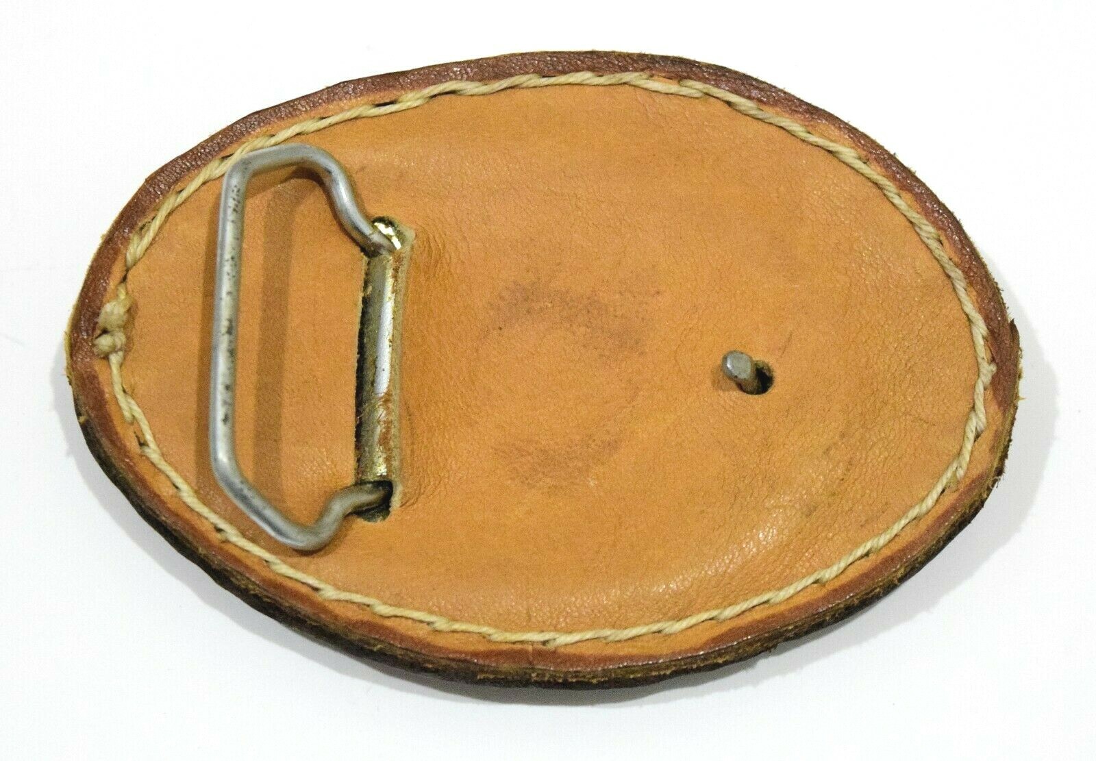 Vintage Tooled Leather Horse Belt Buckle Western Equestrian Brown Oval