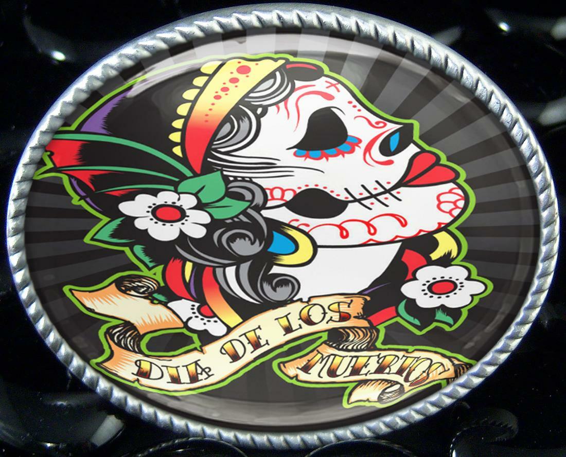 Punk Sugar Skull Girl Mexican Tattoo Handmade Artisan Belt Buckle