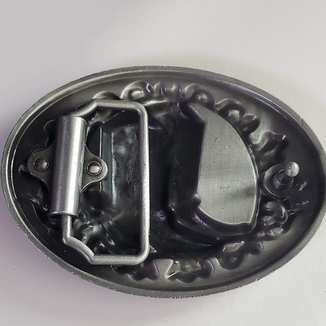 Mens Western Cowboy Boots Belt Buckle Silver Tone Oval Rope Edge Rodeo Style