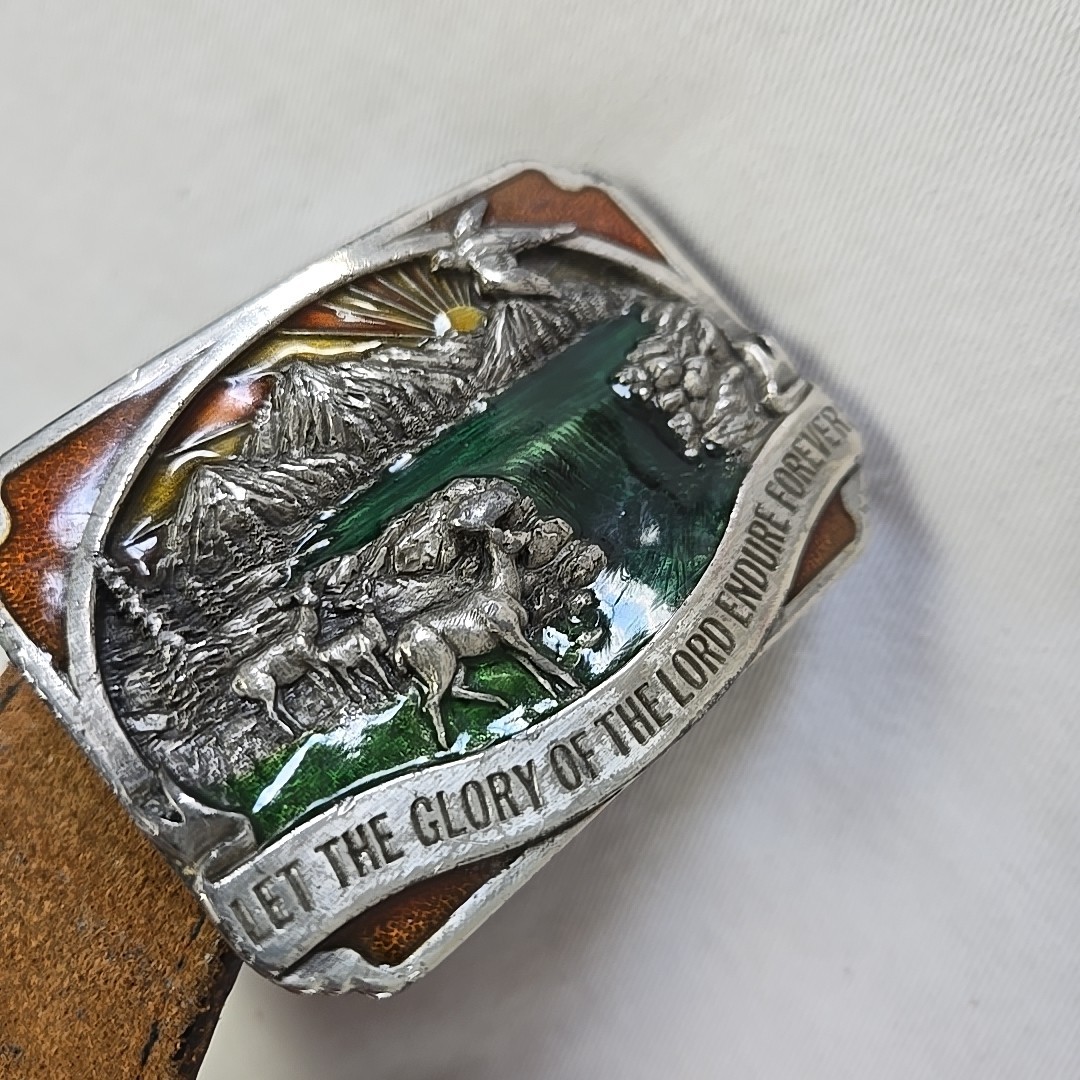 VTG 1983 Siskiyou Belt Buckle Let The Glory Of The Lord Endure Forever Paradise